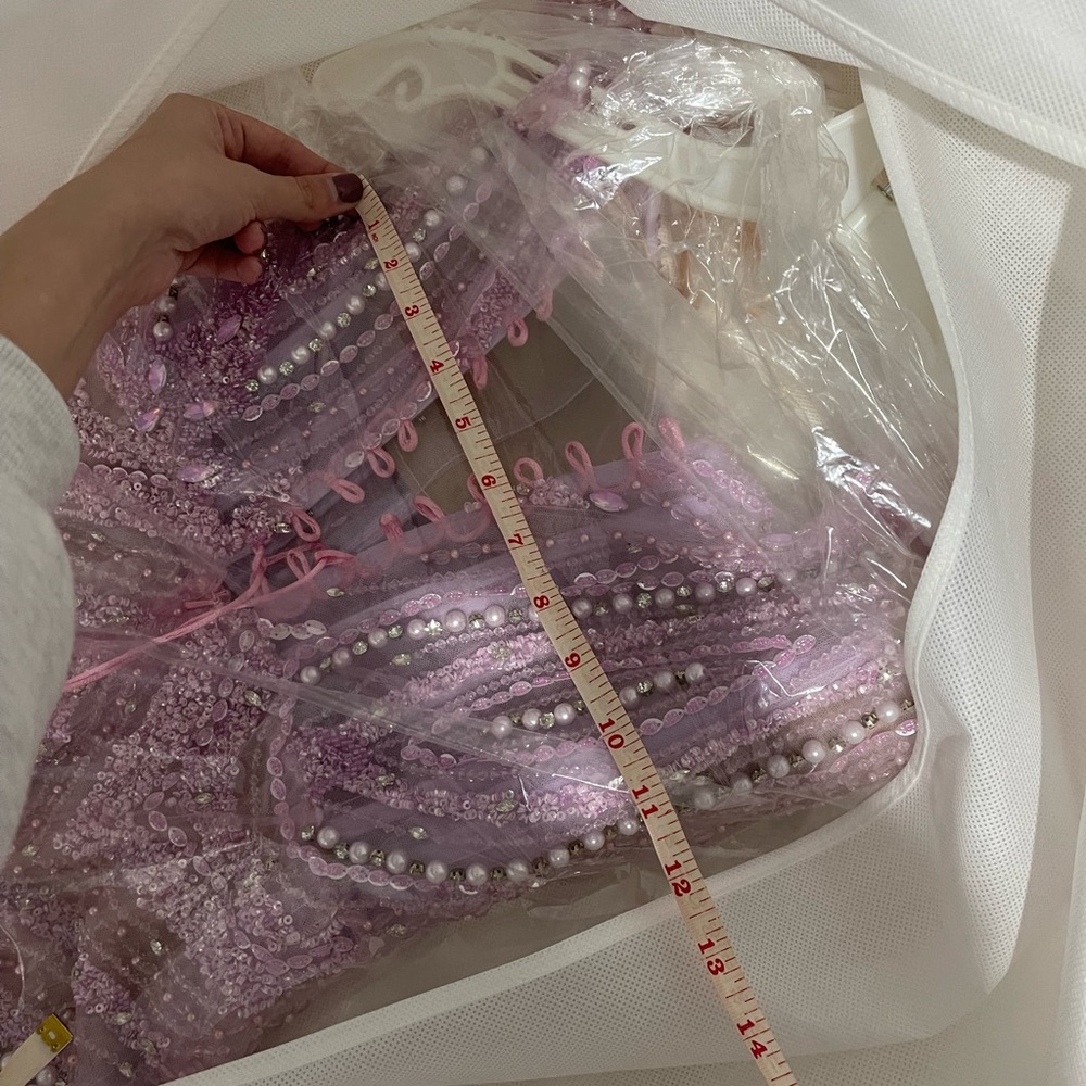 Pink Sequin Embellished Gown with Slit - Picture 6 of 7